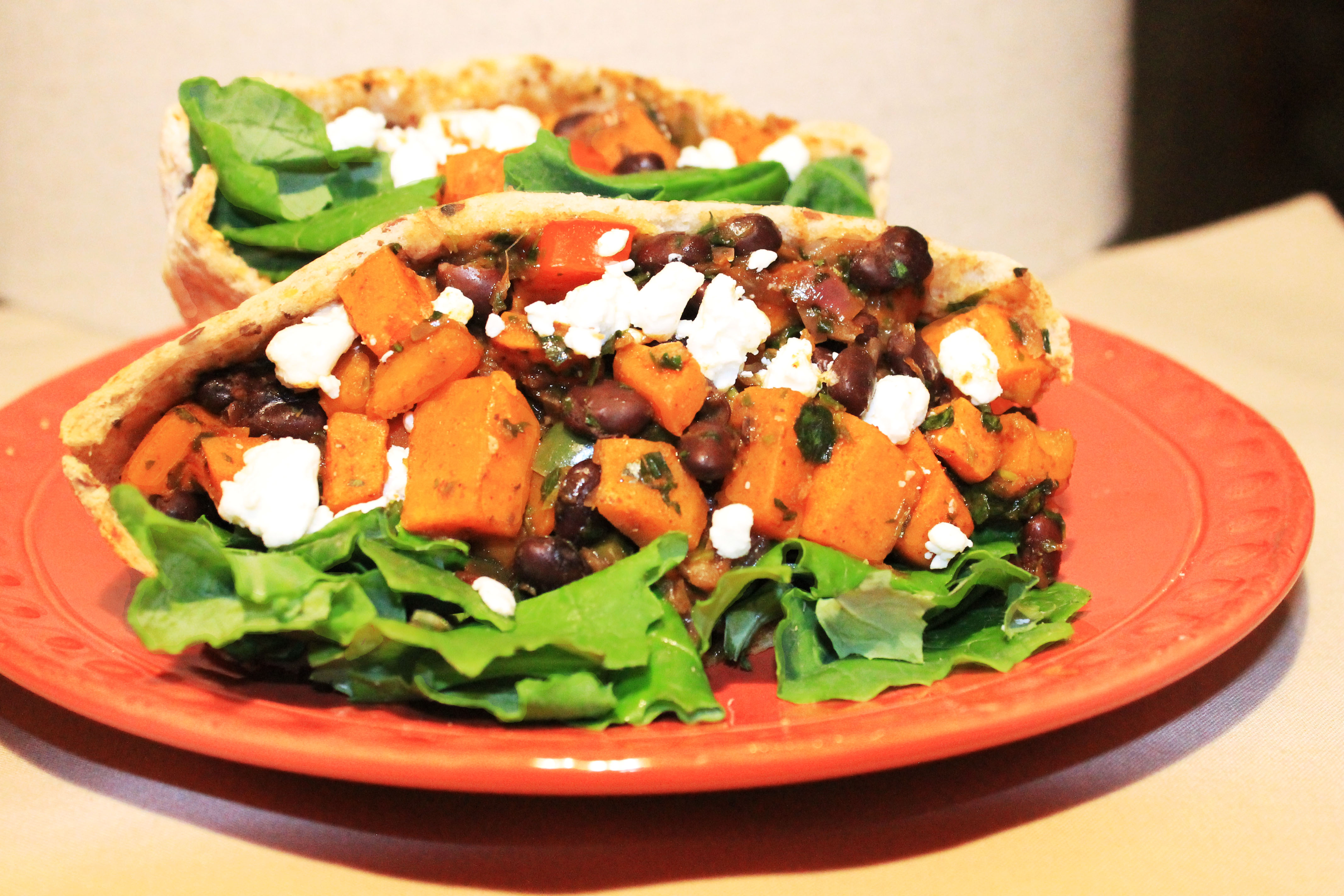 Roasted Sweet Potato Black Bean Pitas