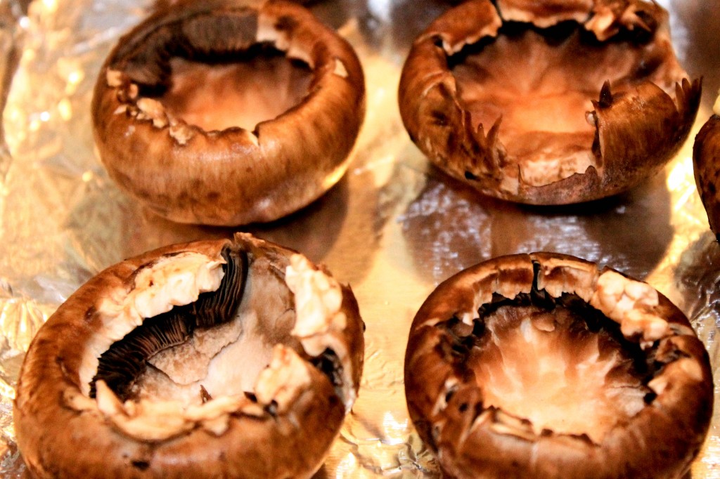 Hollowed out baby portobello mushrooms
