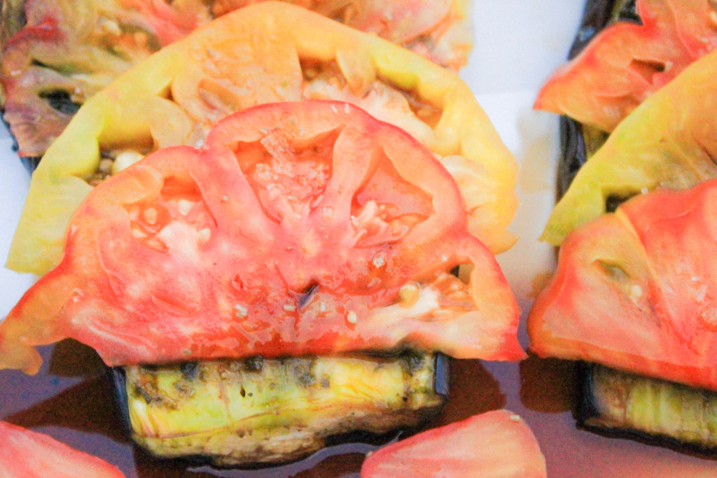 Basil Roasted Eggplant with Balsamic Drizzled Heirlooms Recipe