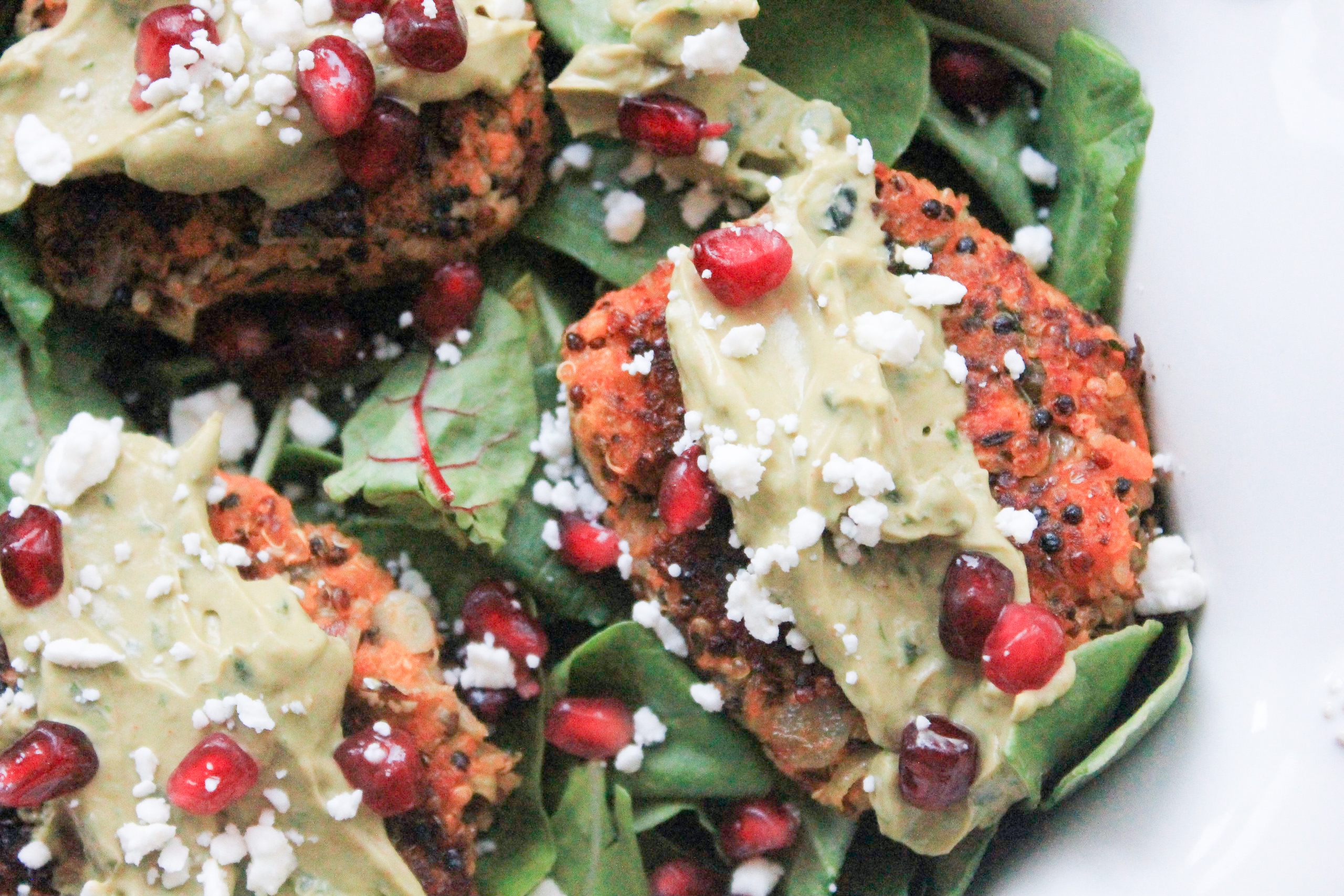 Sweet Potato Quinoa Patties with Basil Avocado Spread