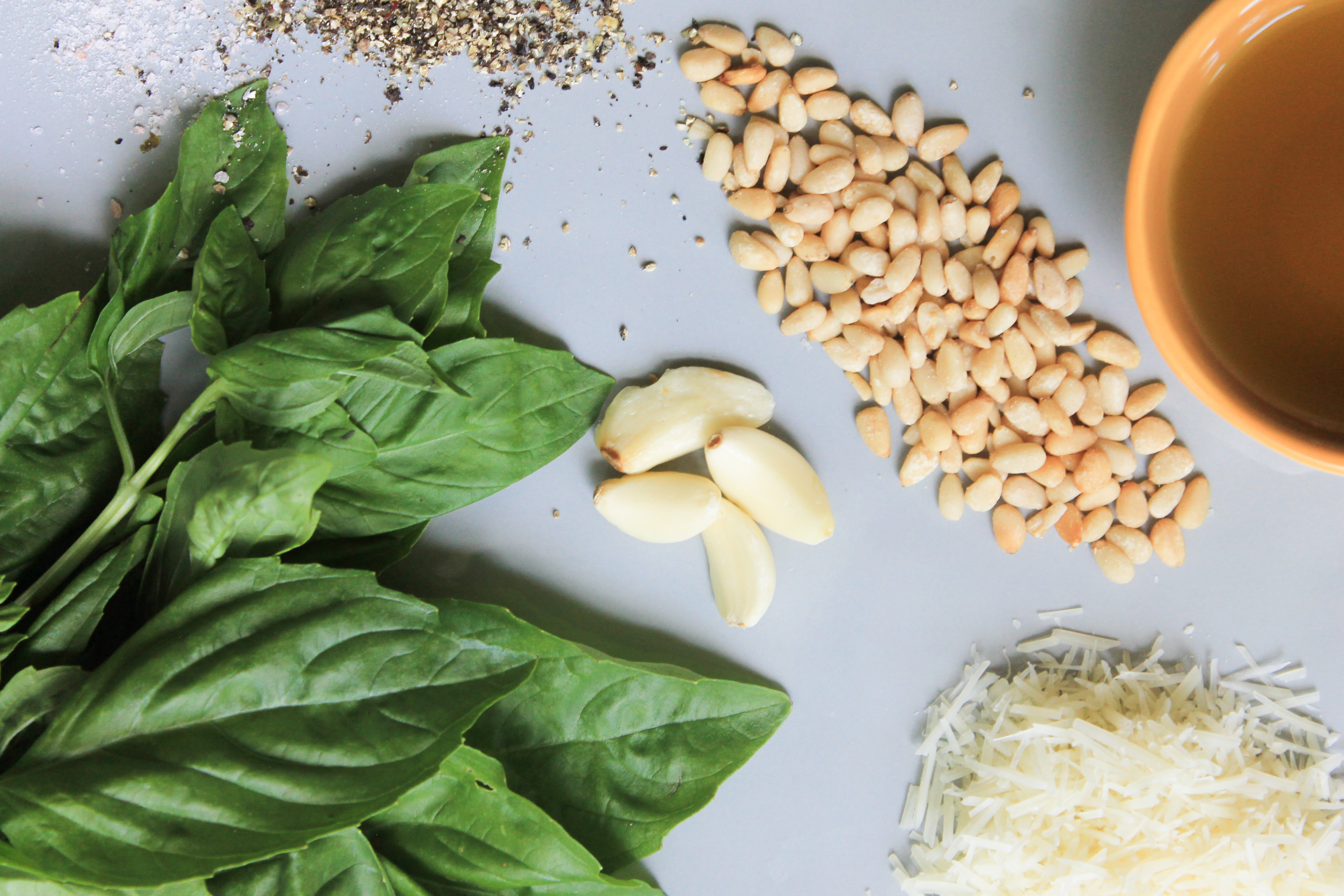 Homemade Basil Pesto ingredients